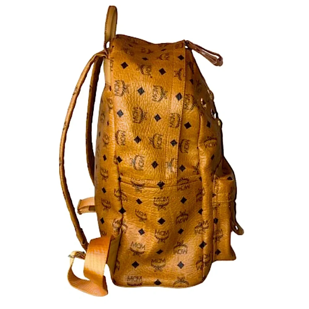 MCM Cognac Visetos Metallic Embellished Full Size Unisex Backpack Book Bag